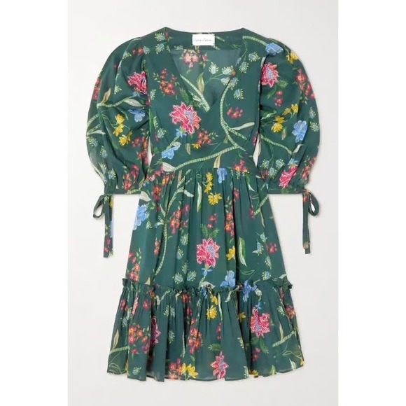 Cara Cara Millbrook Dress Green Pink Floral Size XS Mini Flouncy Chic Feminine - Picture 3 of 16